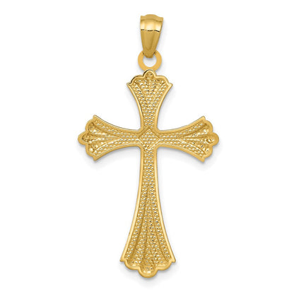 14K Gelb & Rhodium Diamantiert Knospend Kreuz Anhänger