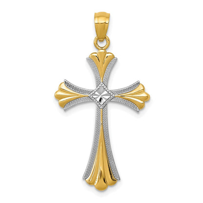 14K Gelb & Rhodium Diamantiert Knospend Kreuz Anhänger
