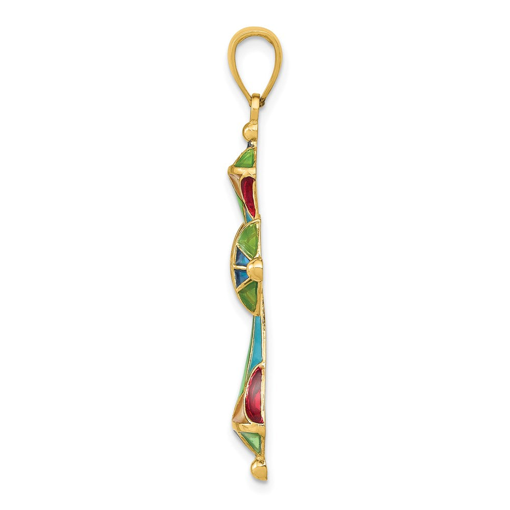 14K Gelbgold Kreuz-Anhänger mit mehrfarbiger Emaille