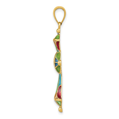 14K Gelbgold Kreuz-Anhänger mit mehrfarbiger Emaille