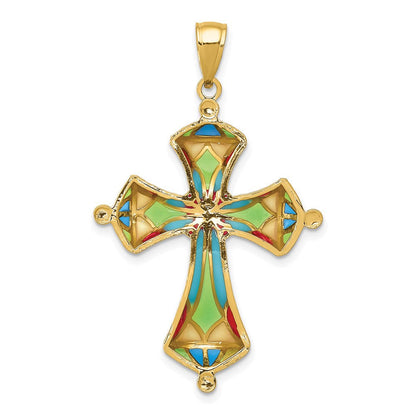 14K Gelbgold Kreuz-Anhänger mit mehrfarbiger Emaille