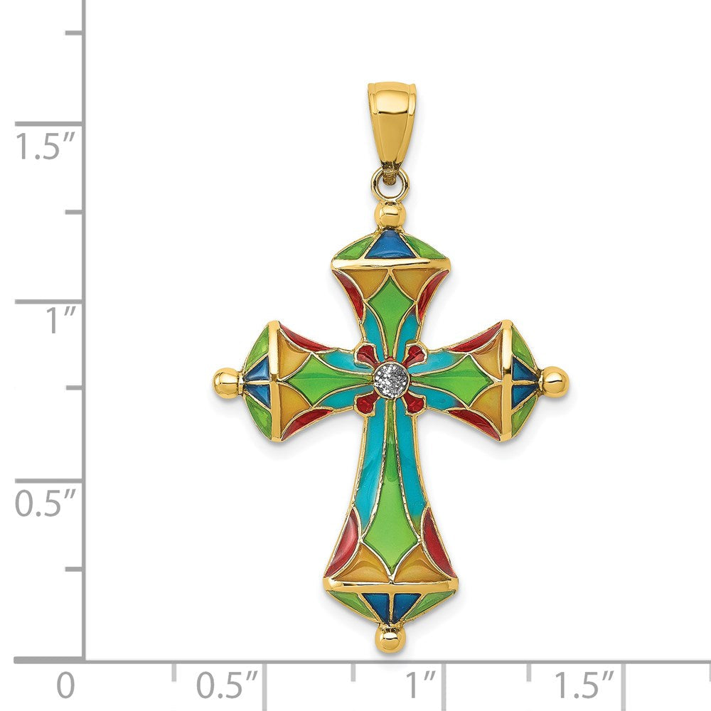 14K Gelbgold Kreuz-Anhänger mit mehrfarbiger Emaille