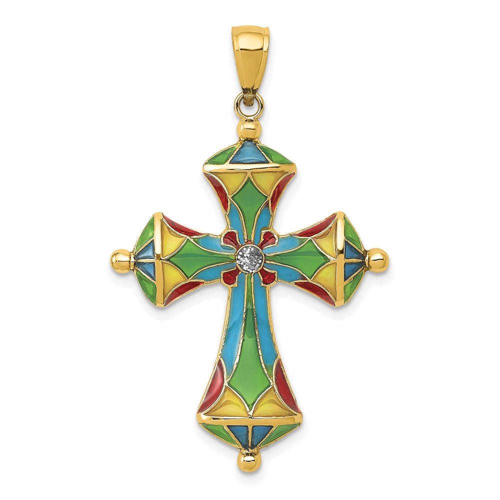 14K Gelbgold Kreuz-Anhänger mit mehrfarbiger Emaille