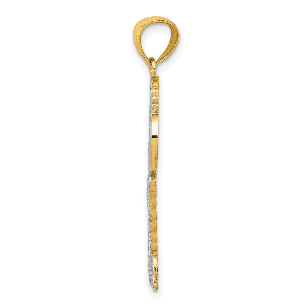 14K Gelb- und Rhodiumgold mit Weißrhodium, poliert, „I LOVE YOU“ Filigran-Herz-Schlüssel-Charm