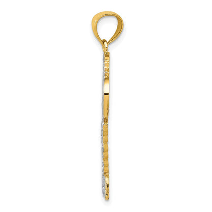 14K Gelb- und Rhodiumgold mit Weißrhodium, poliert, „I LOVE YOU“ Filigran-Herz-Schlüssel-Charm