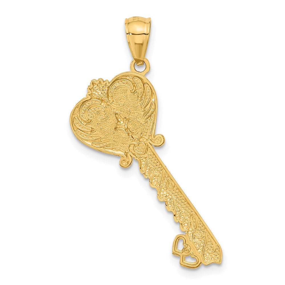 14K Gelb- und Rhodiumgold mit Weißrhodium, poliert, „I LOVE YOU“ Filigran-Herz-Schlüssel-Charm