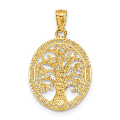14K Gelb & Rhodium mit Baum Of Leben Anhänger