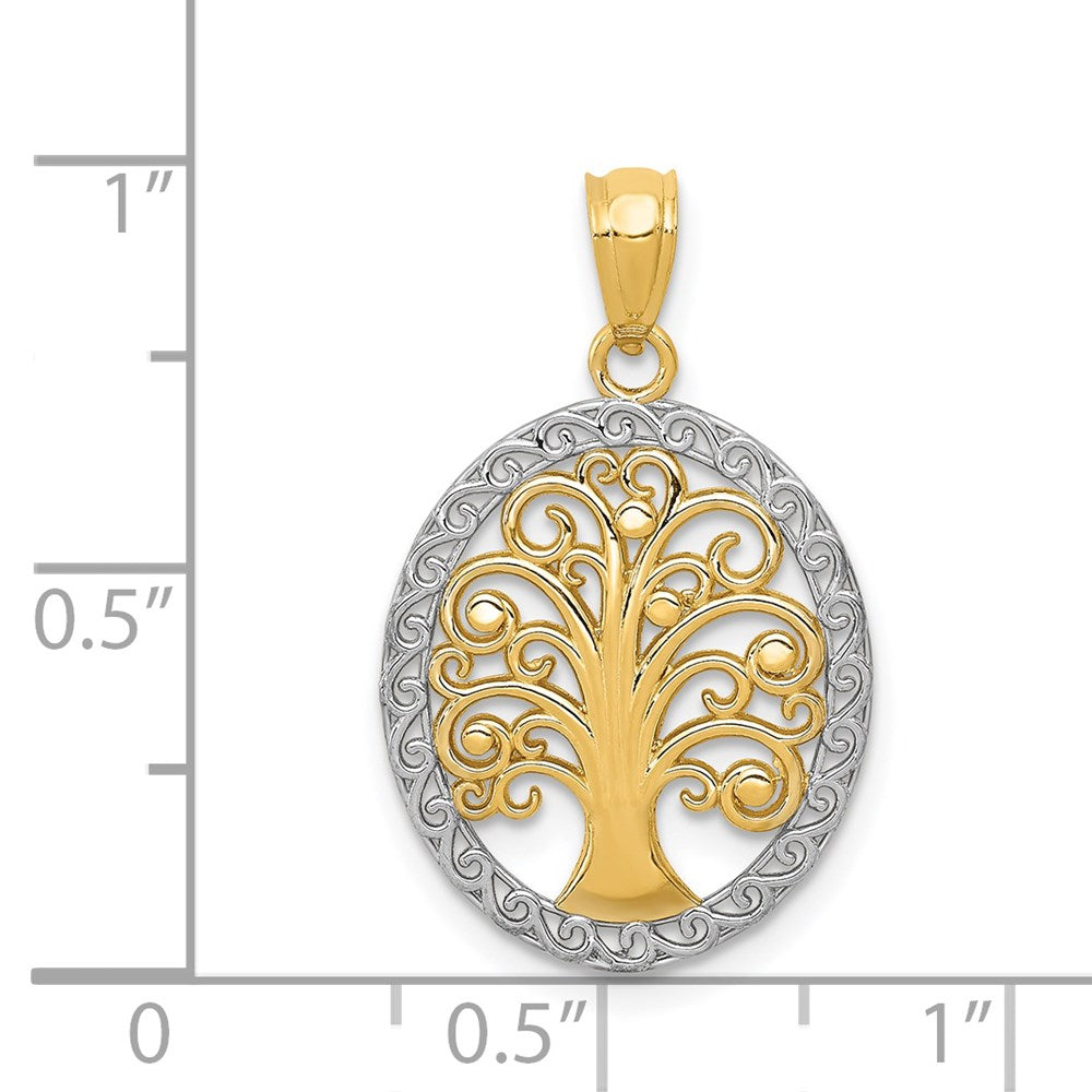 14K Gelb & Rhodium mit Baum Of Leben Anhänger