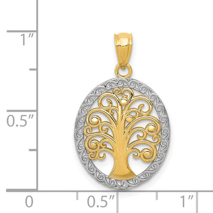 14K Gelb & Rhodium mit Baum Of Leben Anhänger