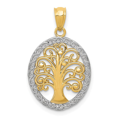 14K Gelb & Rhodium mit Baum Of Leben Anhänger