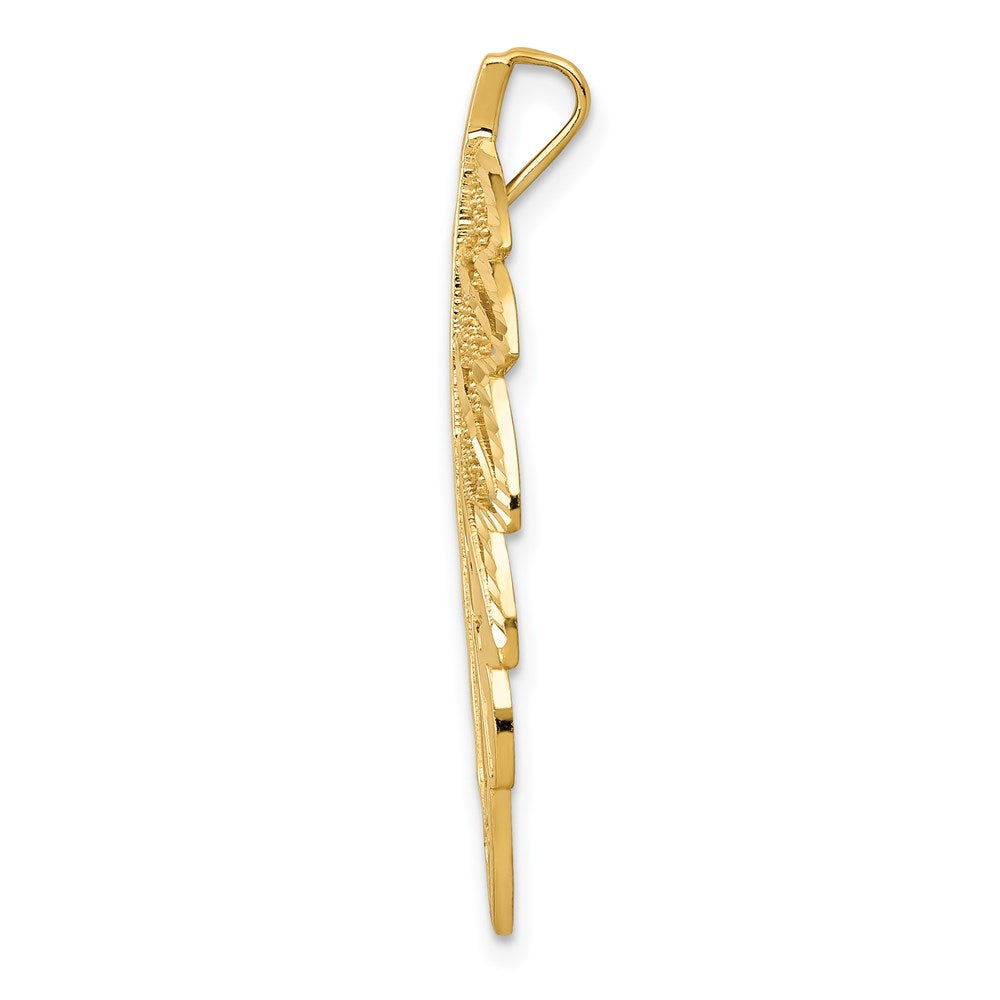 14K Gelbgold Diamantiert Blatt Kette Anhänger