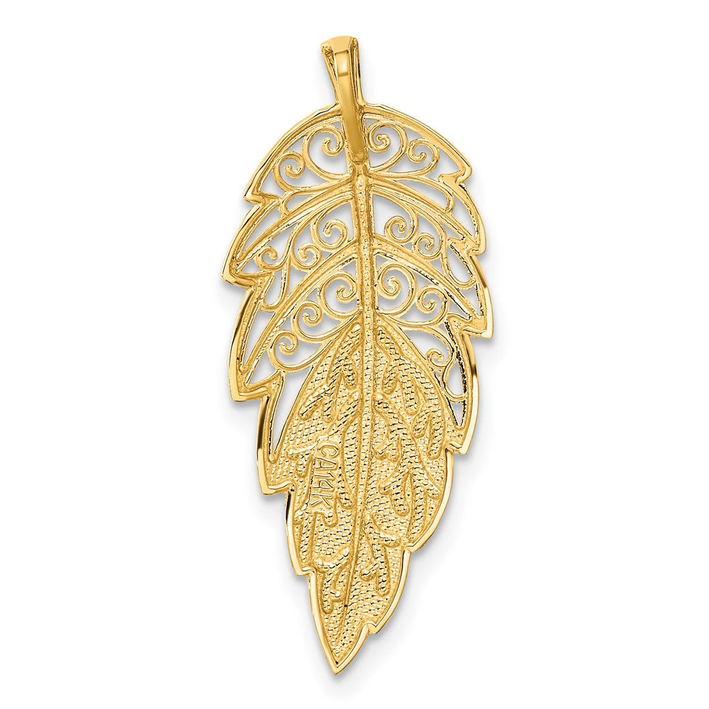 14K Gelbgold Diamantiert Blatt Kette Anhänger