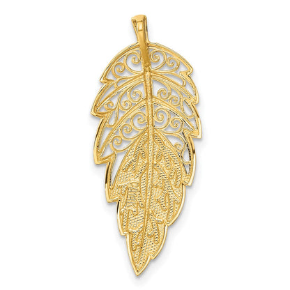 14K Gelbgold Diamantiert Blatt Kette Anhänger