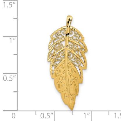 14K Gelbgold Diamantiert Blatt Kette Anhänger