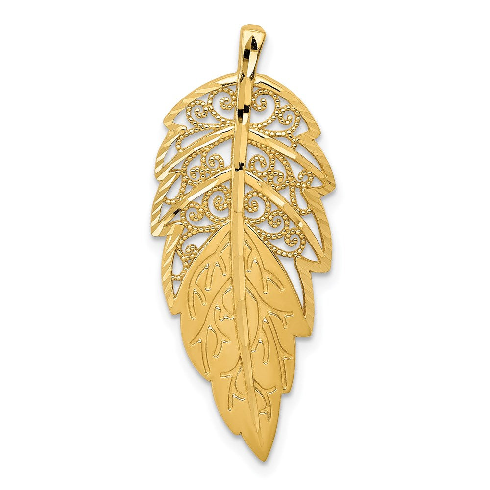 14K Gelbgold Diamantiert Blatt Kette Anhänger