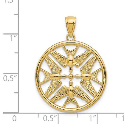 14K Gelbgold Poliert Tauben im Kreis Anhänger