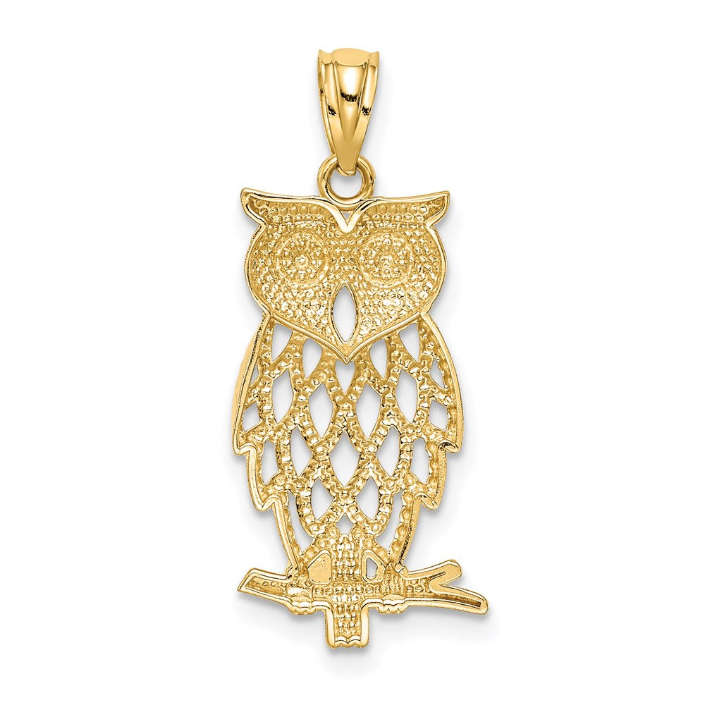 14K Gelb & Rhodium Gold Diamantiert Eule Anhänger