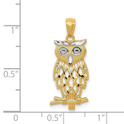 14K Gelb & Rhodium Gold Diamantiert Eule Anhänger