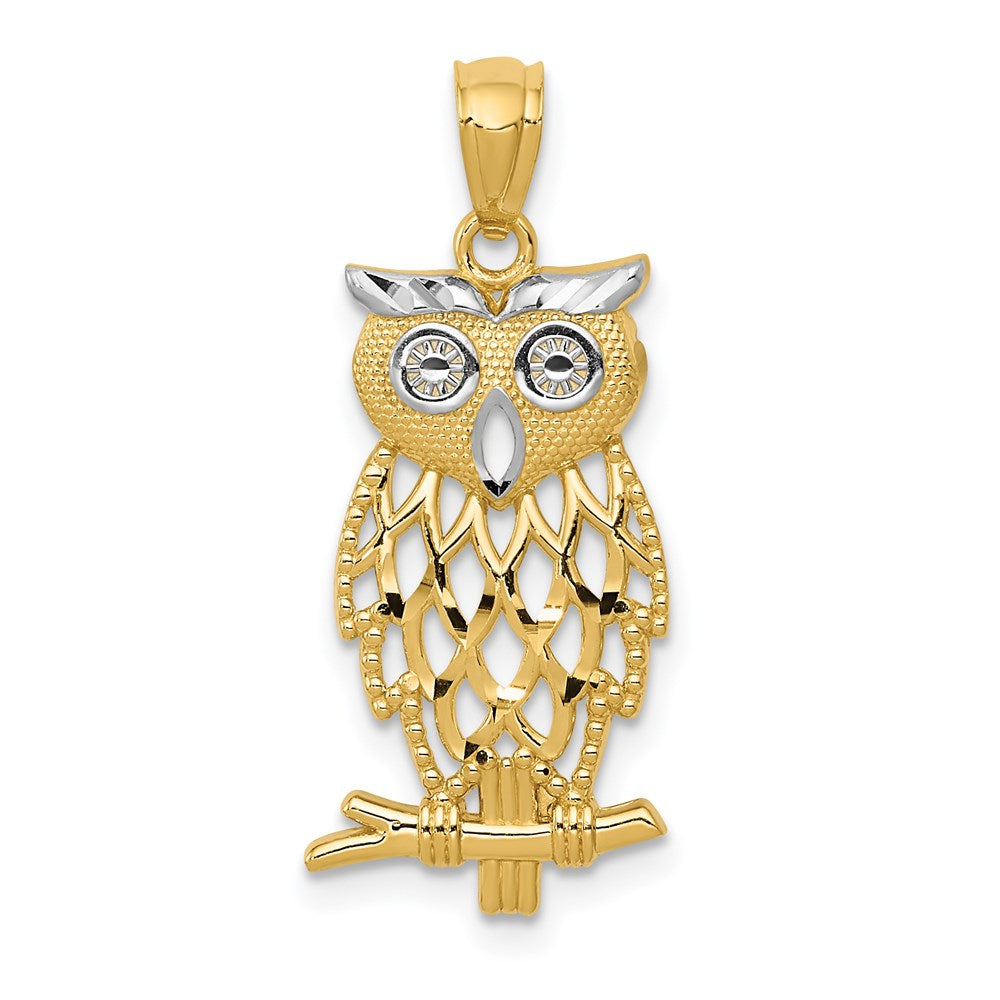 14K Gelb & Rhodium Gold Diamantiert Eule Anhänger