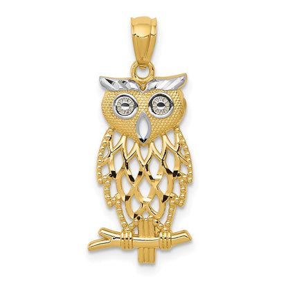 14K Gelb & Rhodium Gold Diamantiert Eule Anhänger