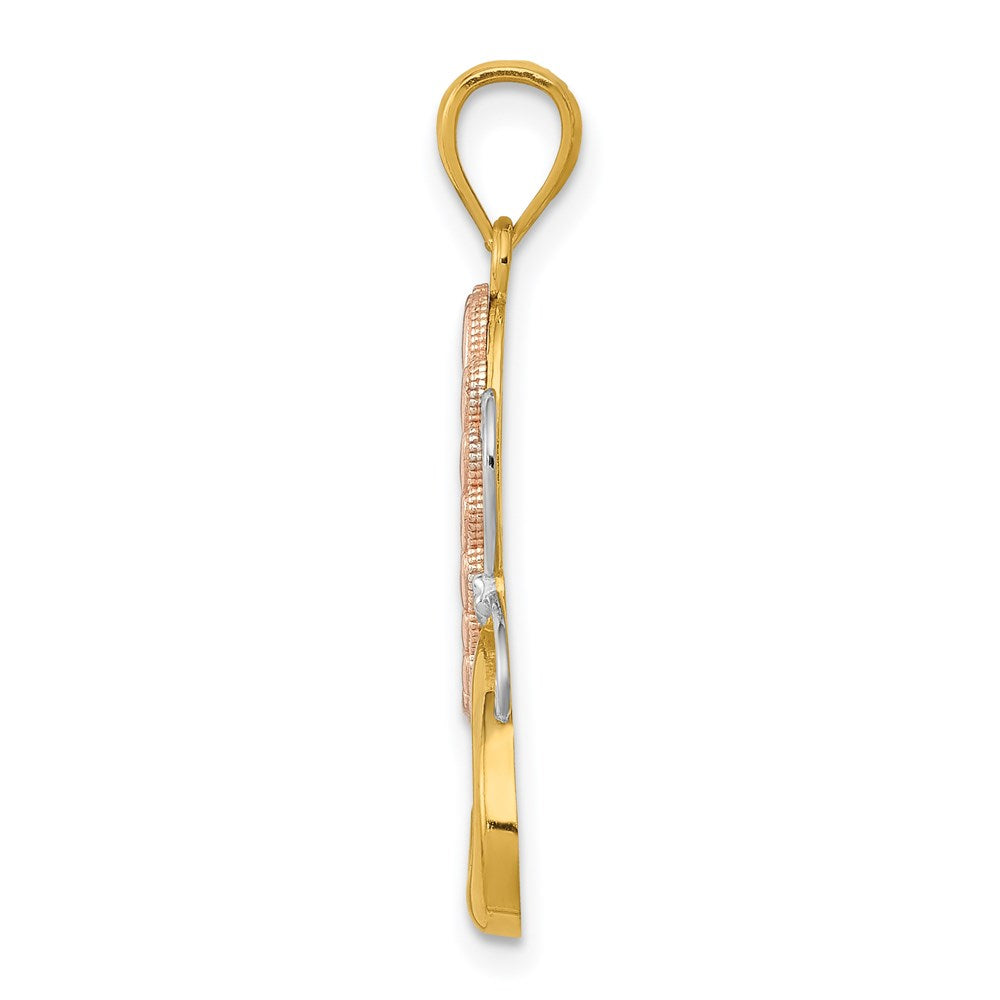 14K Bicolor-Gold Anhänger mit Weißrhodium-Beschichtung, Schmetterling mit Herzen