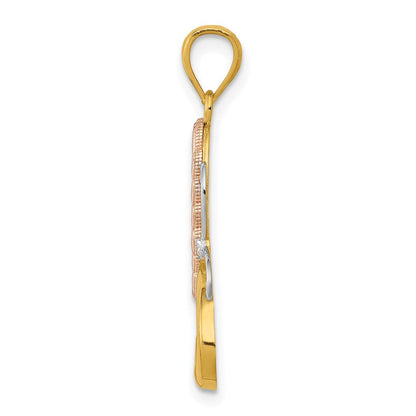 14K Bicolor-Gold Anhänger mit Weißrhodium-Beschichtung, Schmetterling mit Herzen