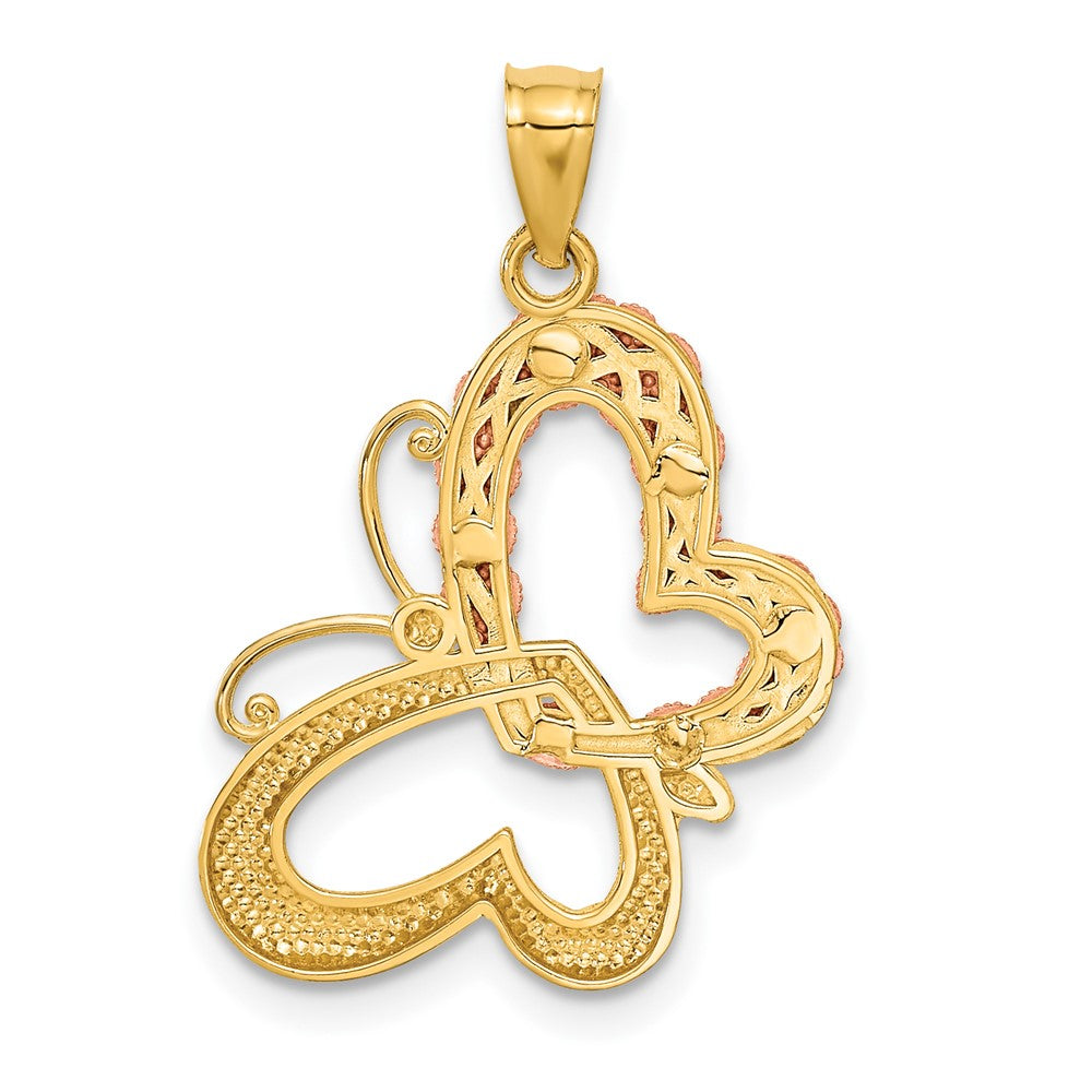 14K Bicolor-Gold Anhänger mit Weißrhodium-Beschichtung, Schmetterling mit Herzen