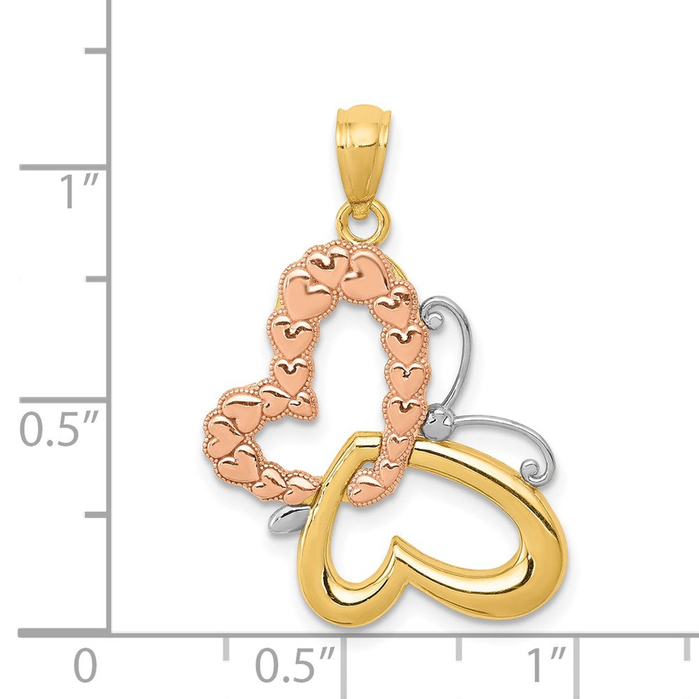 14K Bicolor-Gold Anhänger mit Weißrhodium-Beschichtung, Schmetterling mit Herzen