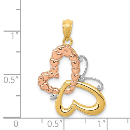 14K Bicolor-Gold Anhänger mit Weißrhodium-Beschichtung, Schmetterling mit Herzen