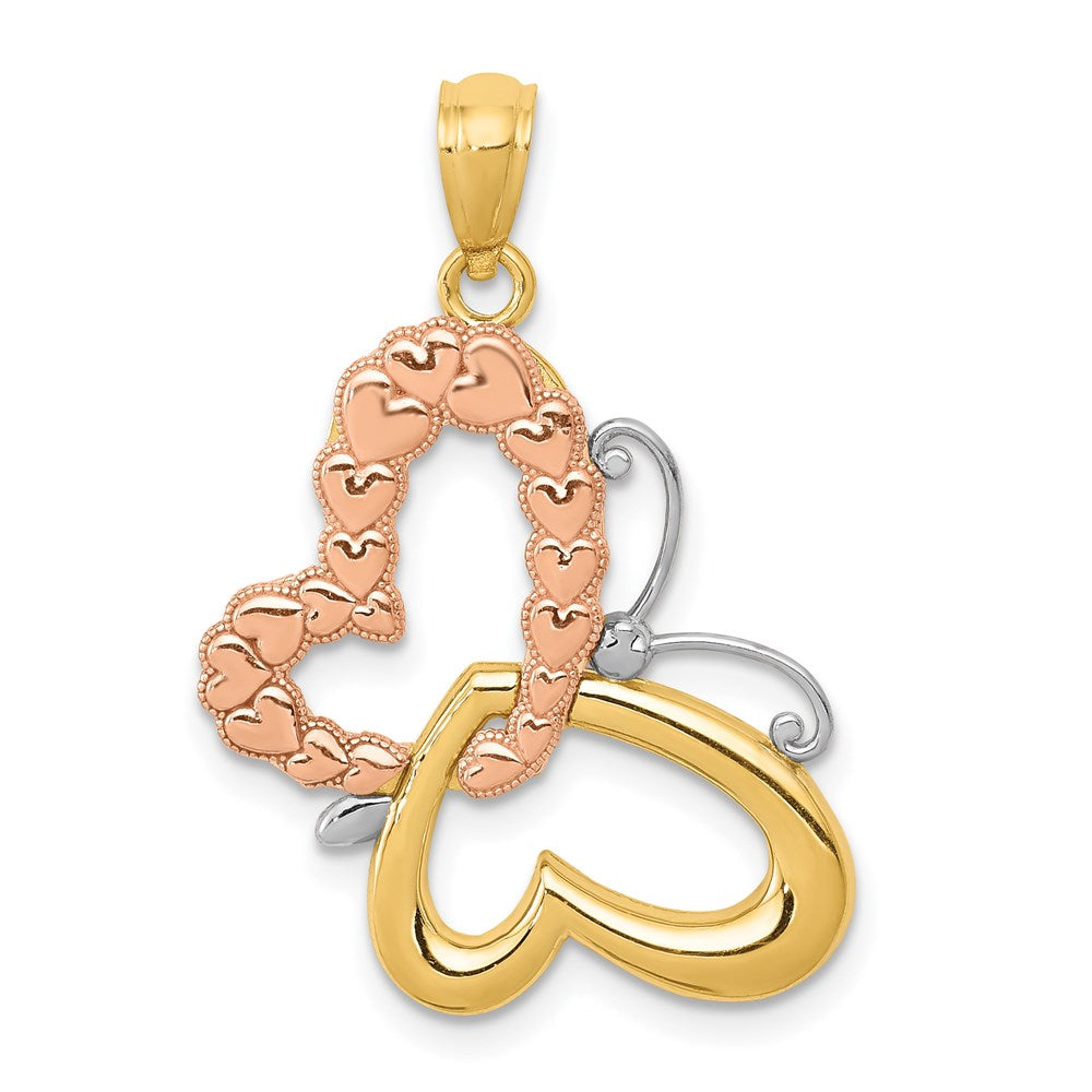 14K Bicolor-Gold Anhänger mit Weißrhodium-Beschichtung, Schmetterling mit Herzen