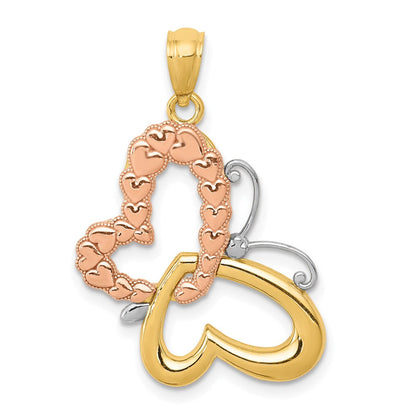 14K Bicolor-Gold Anhänger mit Weißrhodium-Beschichtung, Schmetterling mit Herzen