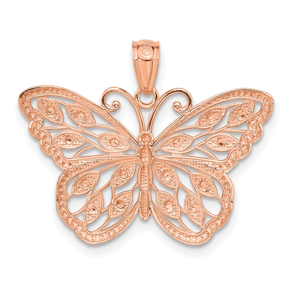 14K Roségold mit Rhodium diamantgeschliffener Schmetterlings-Anhänger
