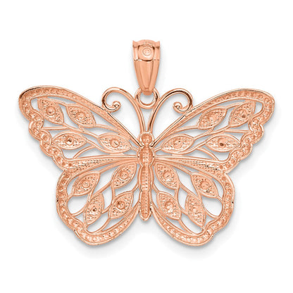 14K Roségold mit Rhodium diamantgeschliffener Schmetterlings-Anhänger