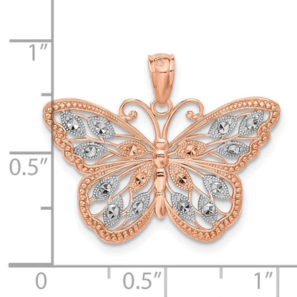 14K Roségold mit Rhodium diamantgeschliffener Schmetterlings-Anhänger
