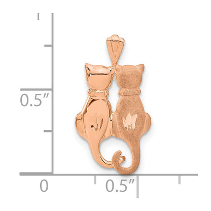14K Roségold Poliert und Strukturiert Sitting Cats Anhänger