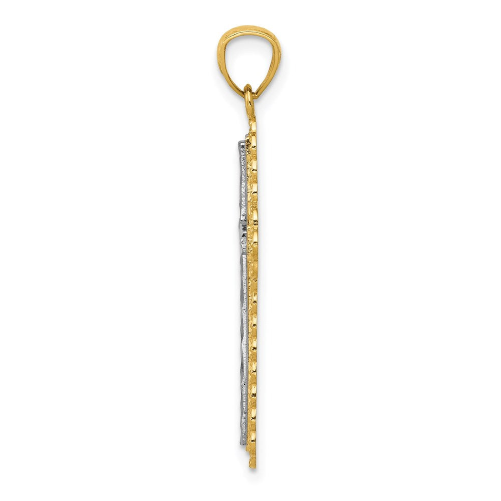 14K Gelb & Rhodium Gold mit Rhodium Diamantiert Kreuz Anhänger