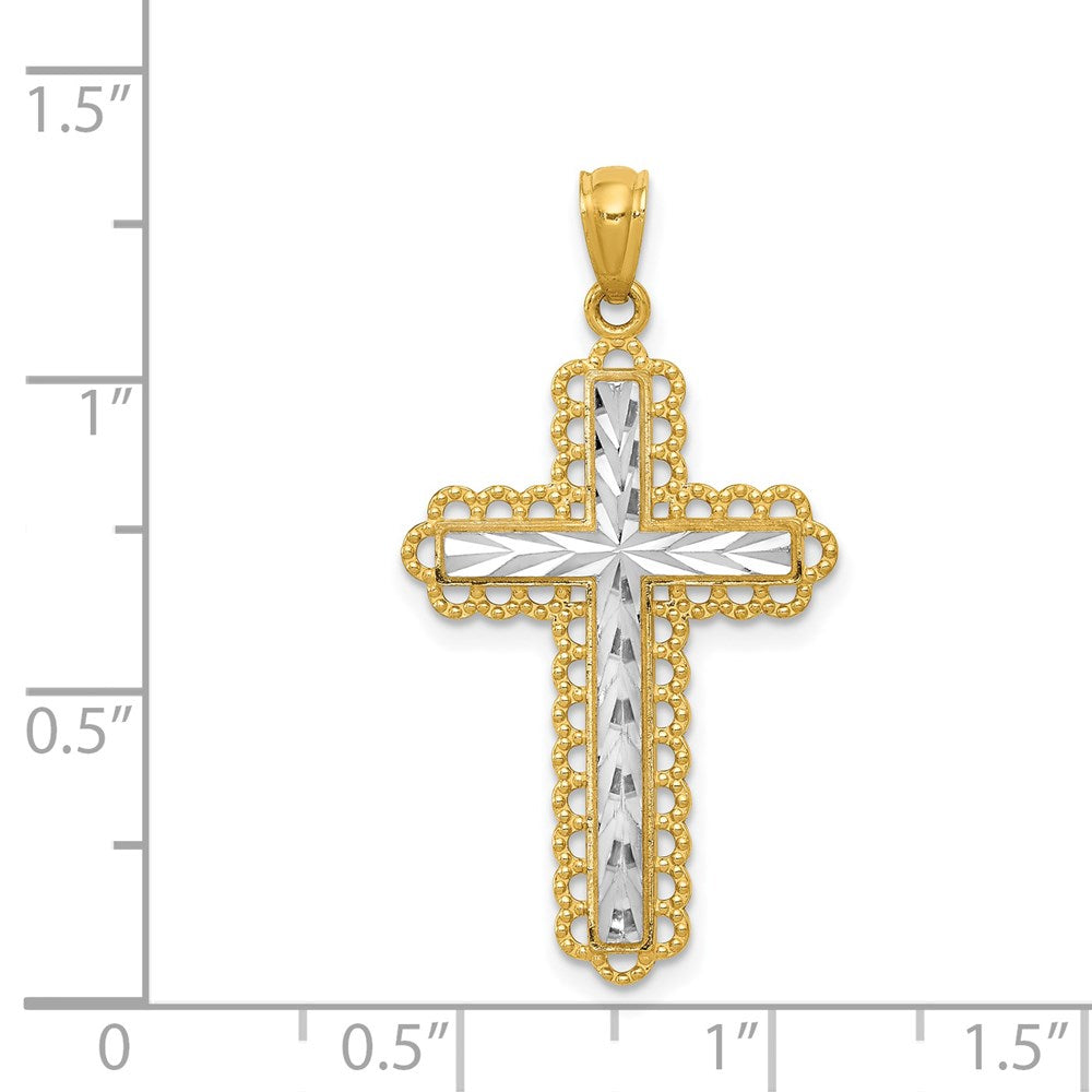 14K Gelb & Rhodium Gold mit Rhodium Diamantiert Kreuz Anhänger