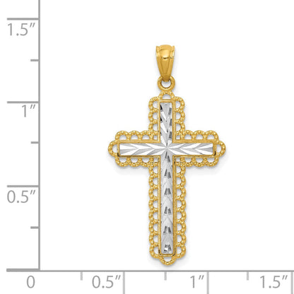 14K Gelb & Rhodium Gold mit Rhodium Diamantiert Kreuz Anhänger