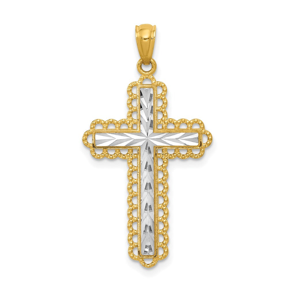 14K Gelb & Rhodium Gold mit Rhodium Diamantiert Kreuz Anhänger