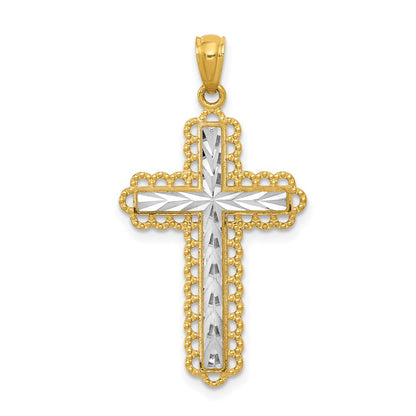 14K Gelb & Rhodium Gold mit Rhodium Diamantiert Kreuz Anhänger