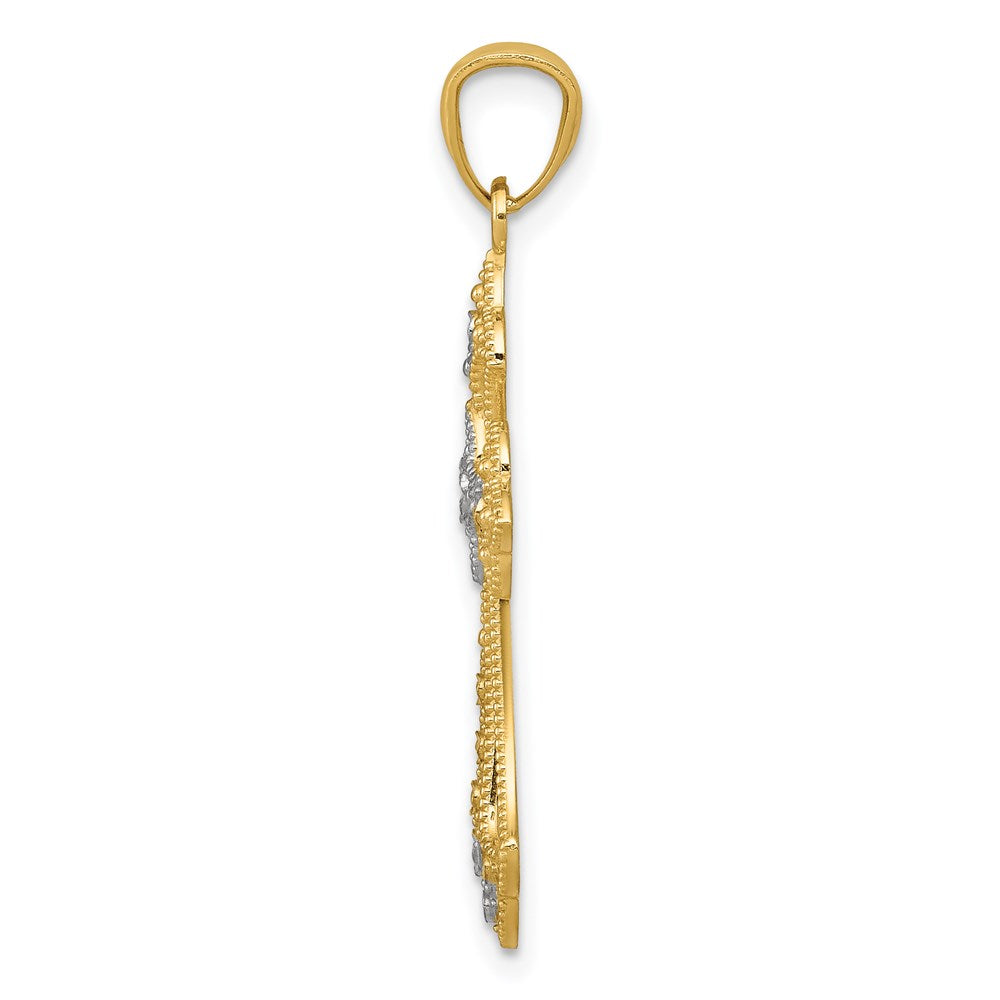 14K Gelb & Rhodium mit Rhodium Diamantiert Kreuz Anhänger