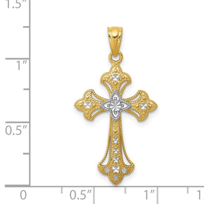 14K Gelb & Rhodium mit Rhodium Diamantiert Kreuz Anhänger