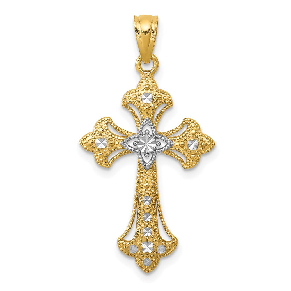 14K Gelb & Rhodium mit Rhodium Diamantiert Kreuz Anhänger