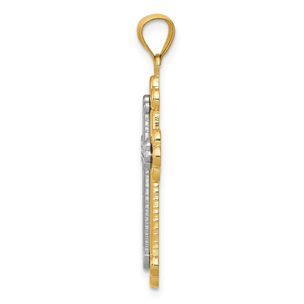 14K Bicolor-Gold Kreuz-Anhänger mit Knospen-Enden