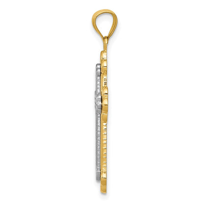 14K Bicolor-Gold Kreuz-Anhänger mit Knospen-Enden
