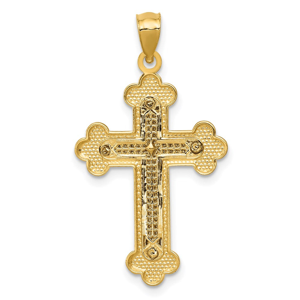 14K Bicolor-Gold Kreuz-Anhänger mit Knospen-Enden