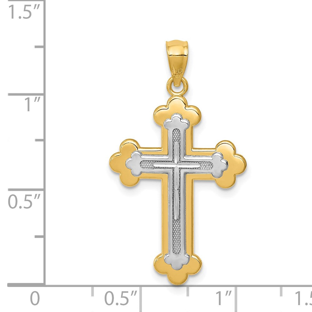 14K Bicolor-Gold Kreuz-Anhänger mit Knospen-Enden