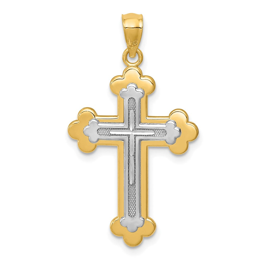 14K Bicolor-Gold Kreuz-Anhänger mit Knospen-Enden
