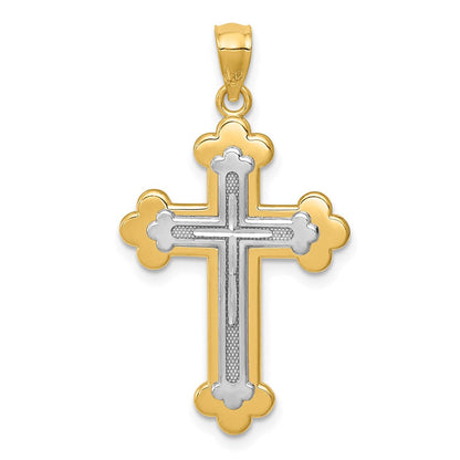 14K Bicolor-Gold Kreuz-Anhänger mit Knospen-Enden