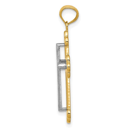 14K Bicolor Gold Diamantgeschliffener Kreuzanhänger
